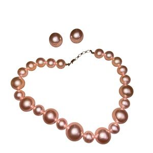 Elegant Pink Pearl Necklace and Clip-On Earring Set